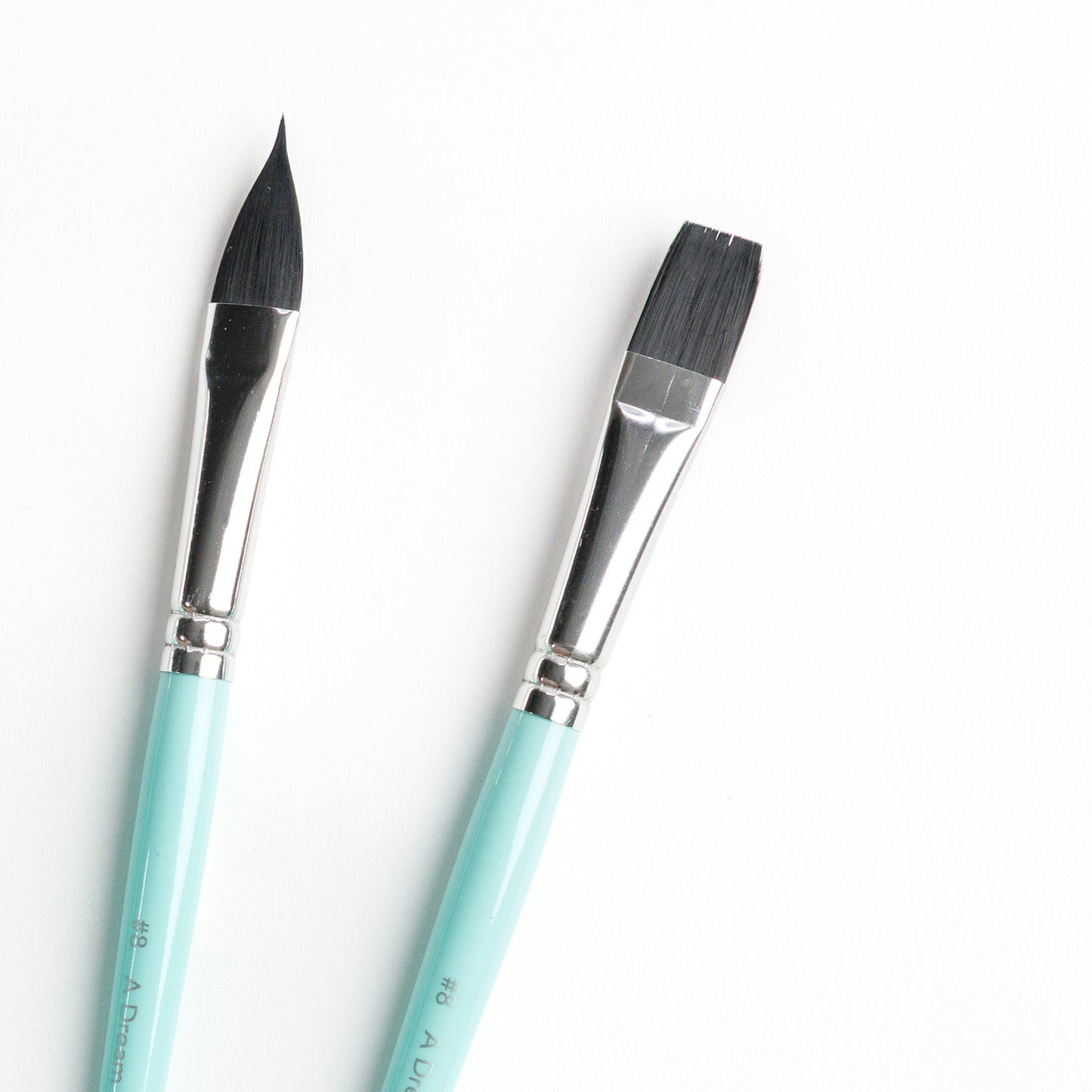 Close up of the Size 8 Cat's Tongue brush and and Size 8 flat brush