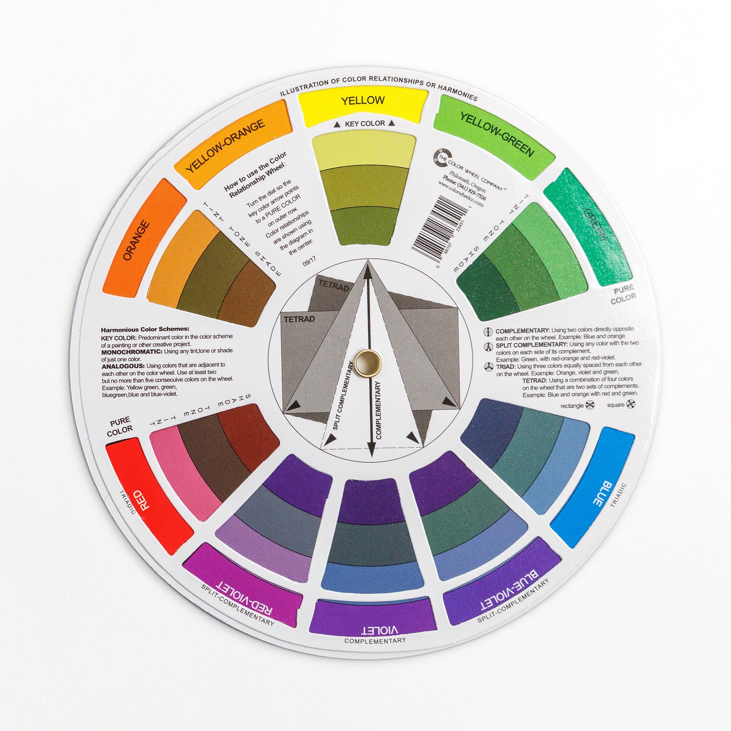 Back of Color wheel chart showing primary, secondary, and tertiary colors