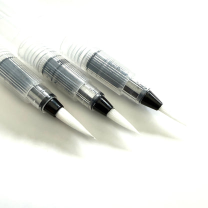 Three water brushes showing small, medium, and large brushes on a white background