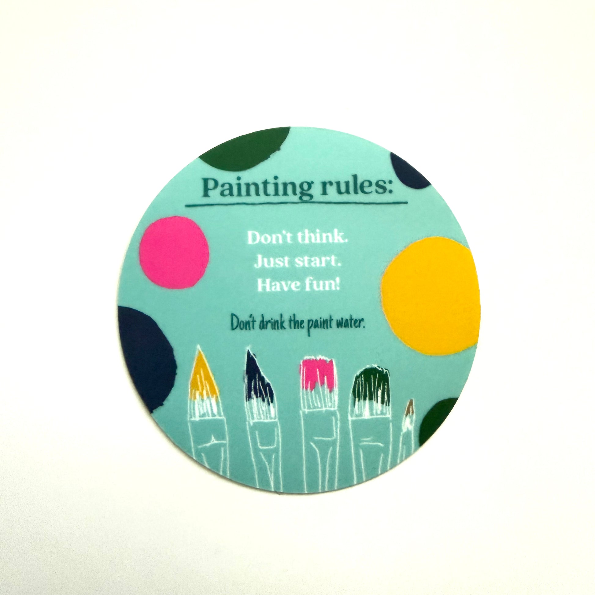 Circle sticker with painting rules and paint brushes