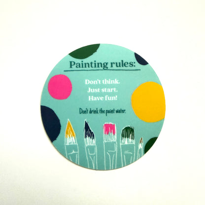 Circle sticker with painting rules and paint brushes