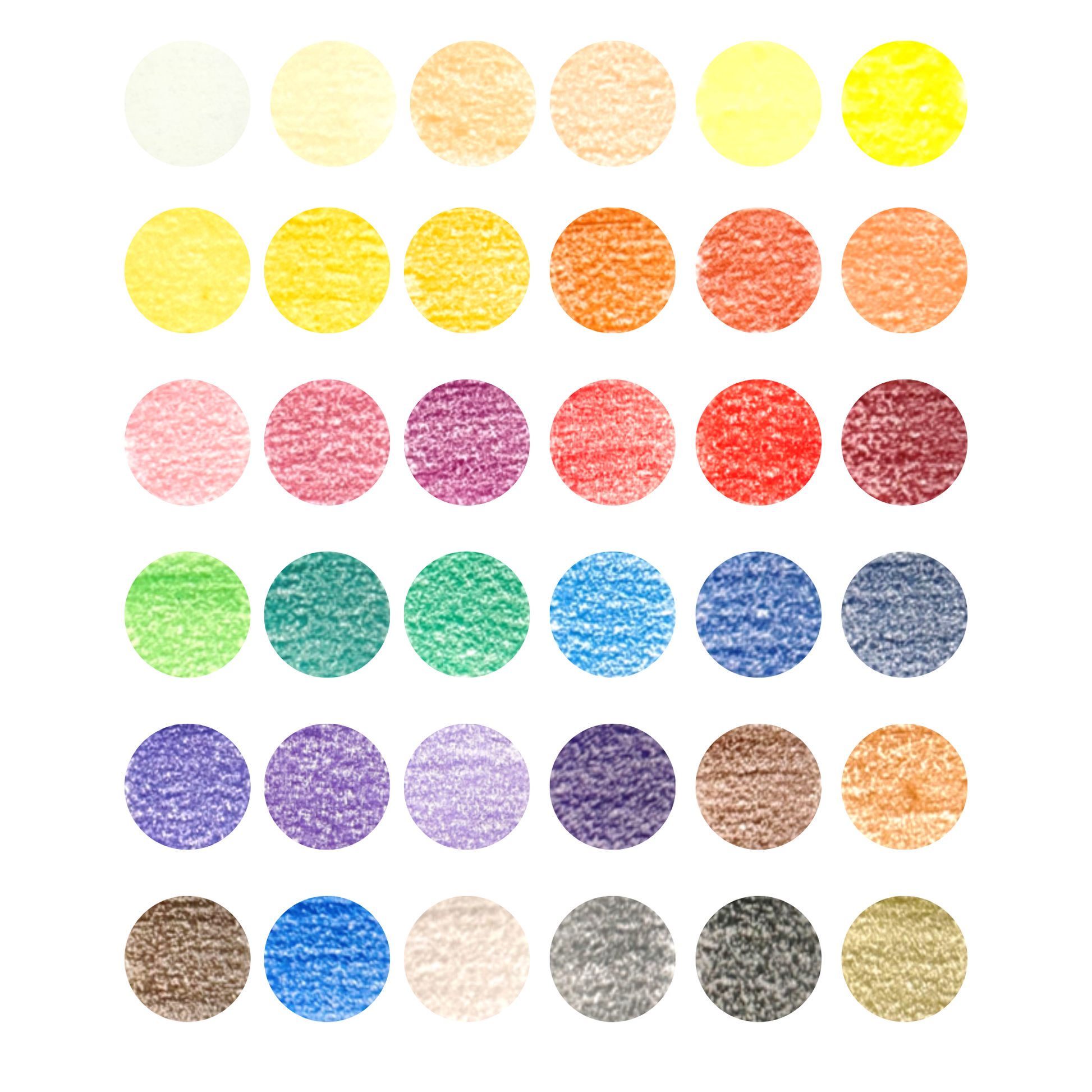 Color swatches for 36 colored pencil set