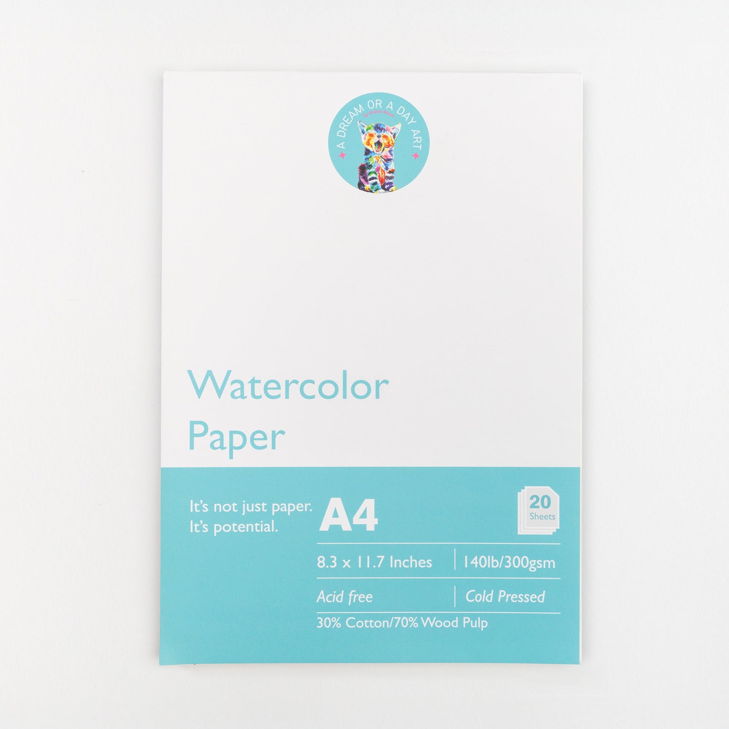 Cover of A4 cold pressed watercolor paper pad with 20 sheets