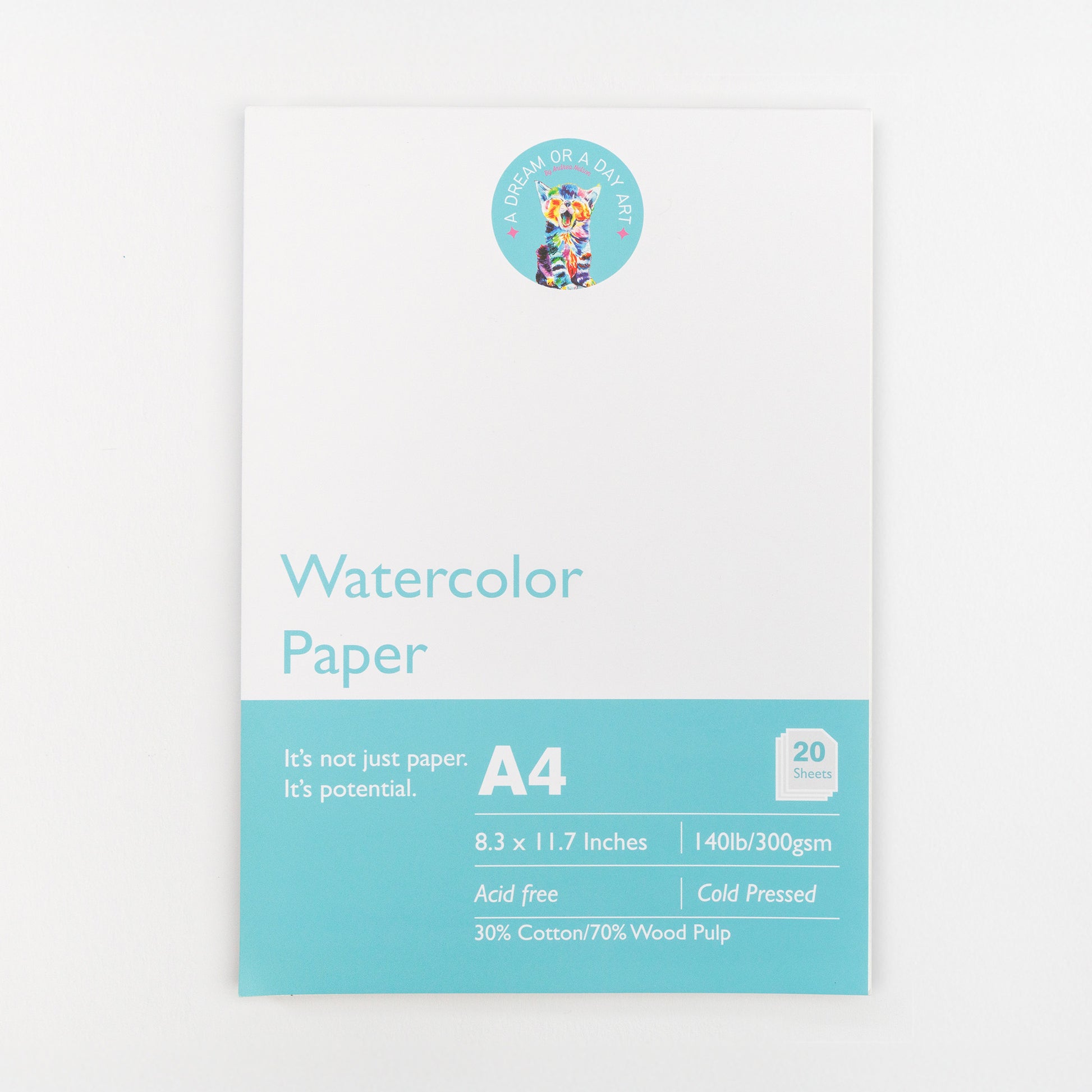 Cover of A4 cold pressed watercolor paper pad with 20 sheets