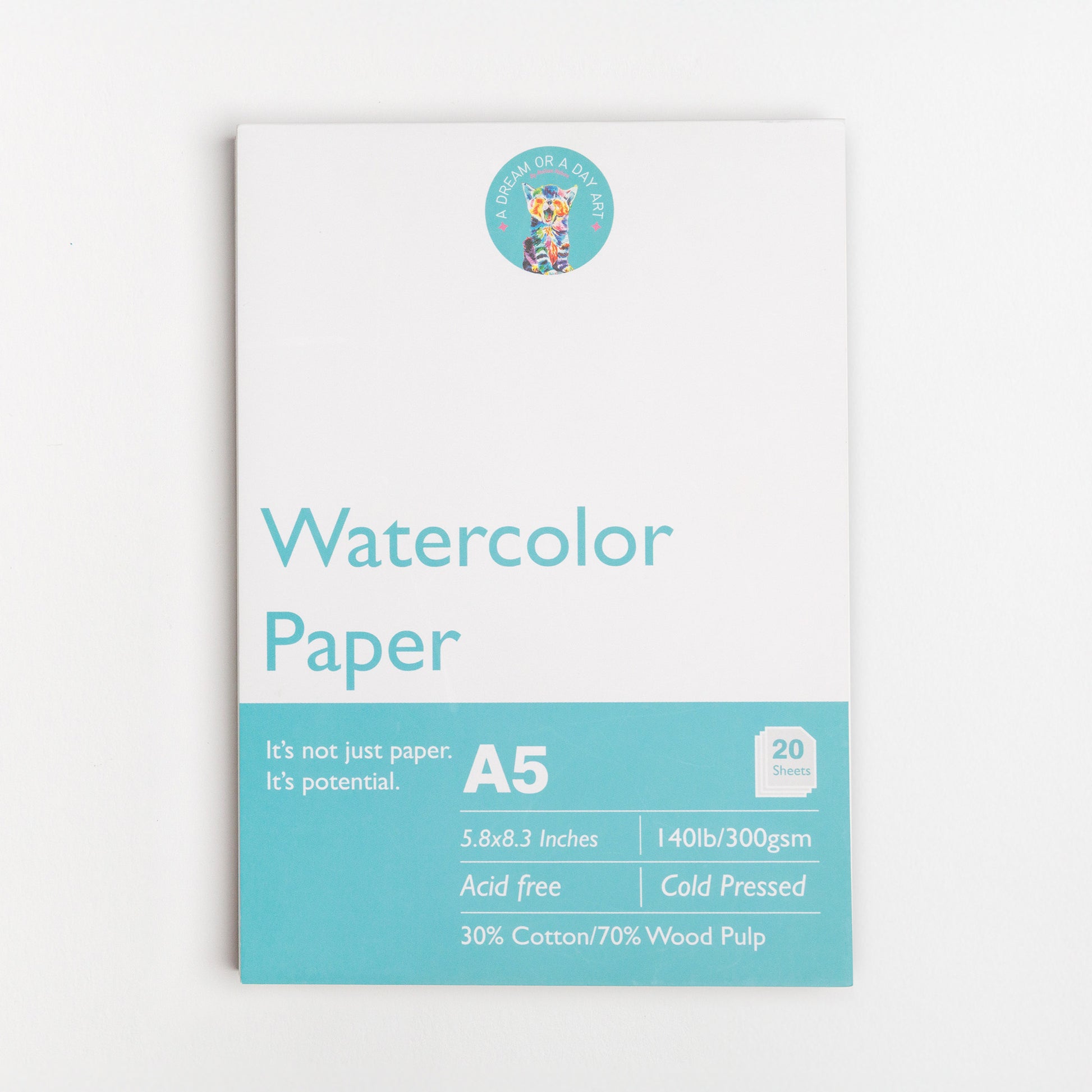 Cover of A5 cold pressed watercolor paper pad with 20 sheets