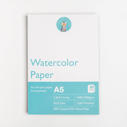 Cover of A5 cold pressed watercolor paper pad with 20 sheets
