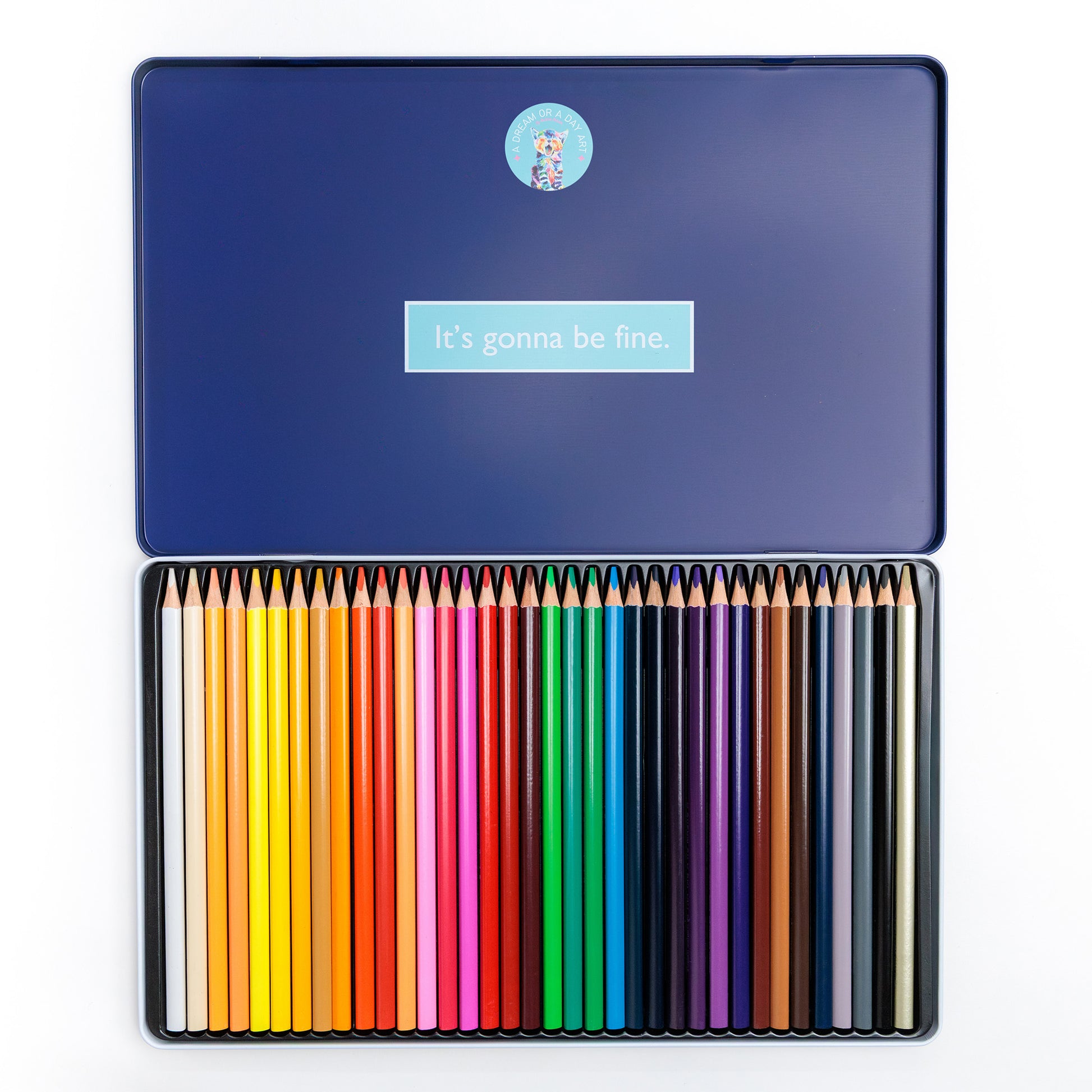 Cozy Lark 36-color colored pencil set open with inside cover and array of 36 triangular colored pencils