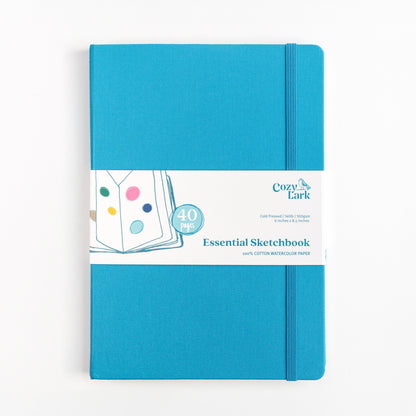 Cozy Lark Essential Sketchbook in teal hardcover with 40 pages of 100 percent cotton watercolor paper