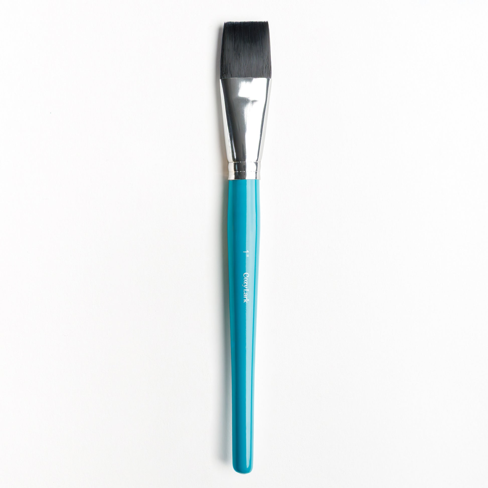  One inch watercolor flat brush with silver ferrule and dark teal handle