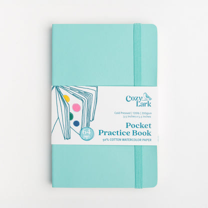 Cozy Lark Pocket Practice Book in light teal with 64 pages of 50 percent cotton watercolor paper