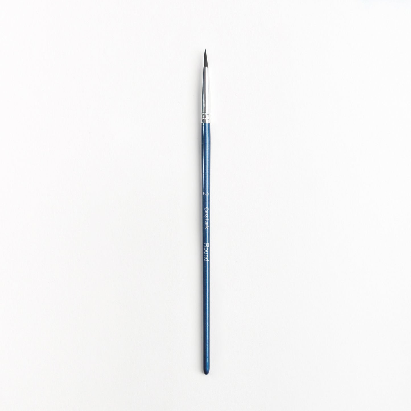 Size 2 round brush with silver ferrule and dark blue handle