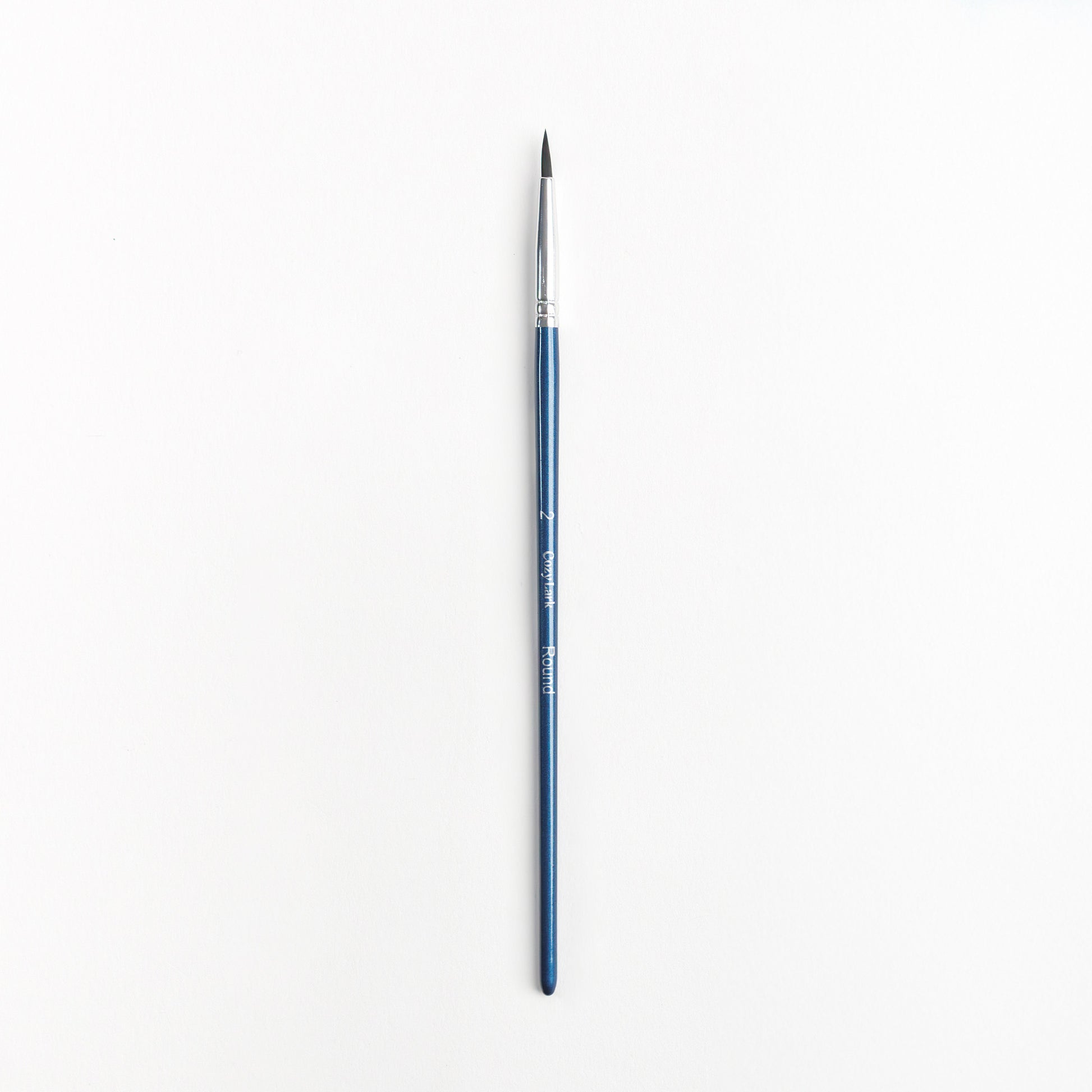 Size 2 round brush with silver ferrule and dark blue handle