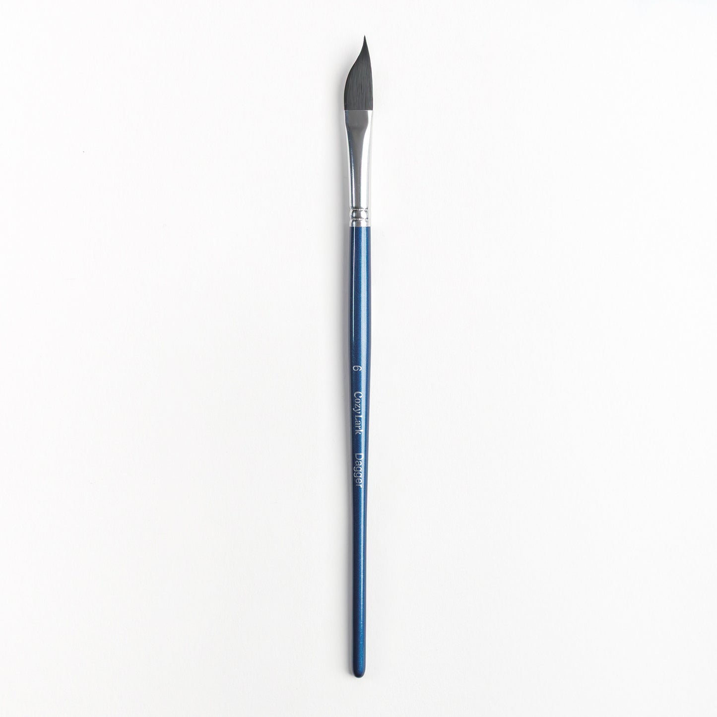 Size 6 dagger brush with silver ferrule and dark blue handle