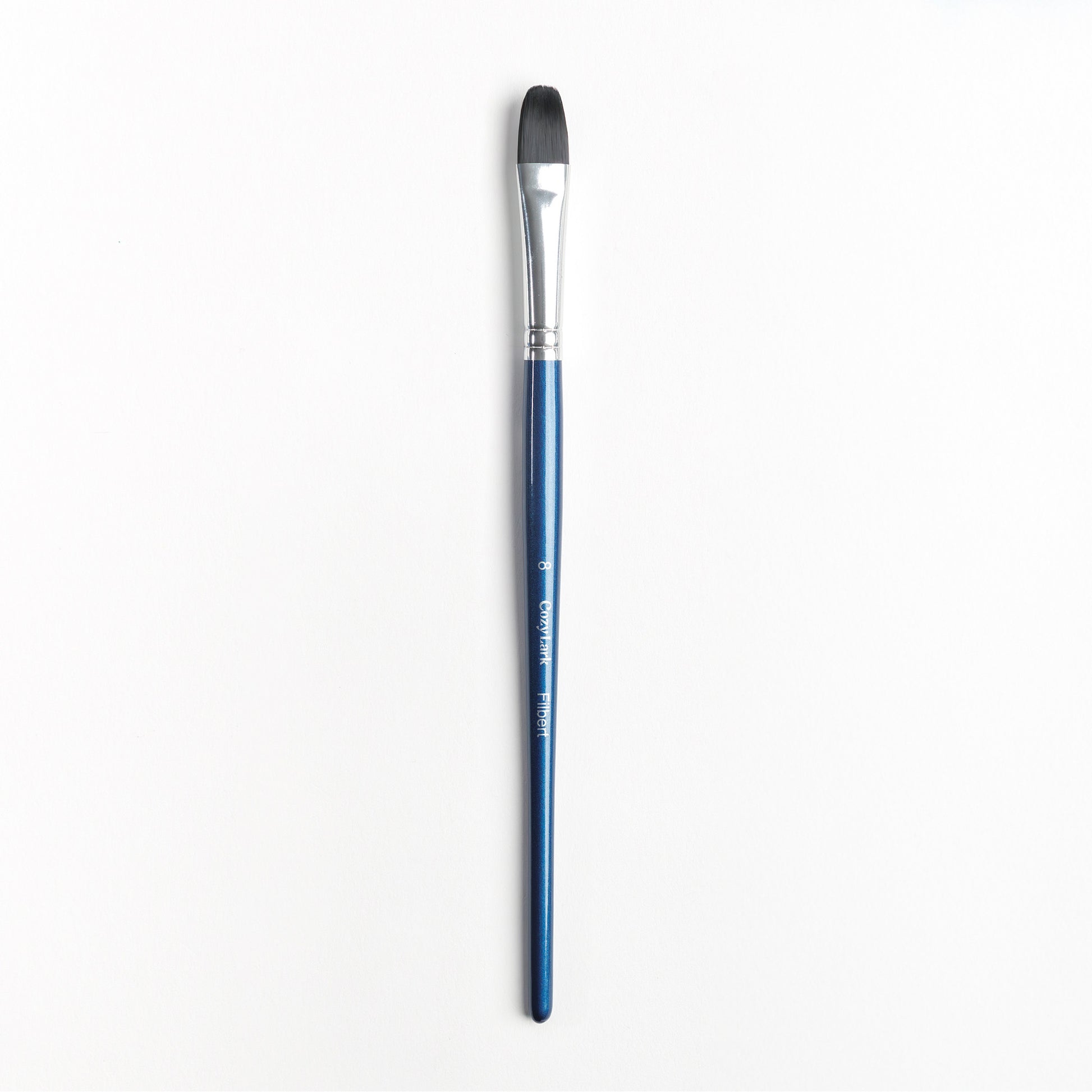 Size 8 Filbert brush with silver ferrule dark blue handle