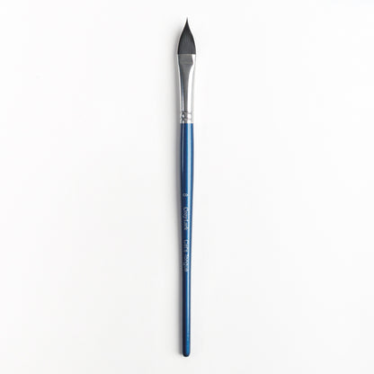 Size 8 Cat's Tongue brush with silver ferrule and dark blue handle