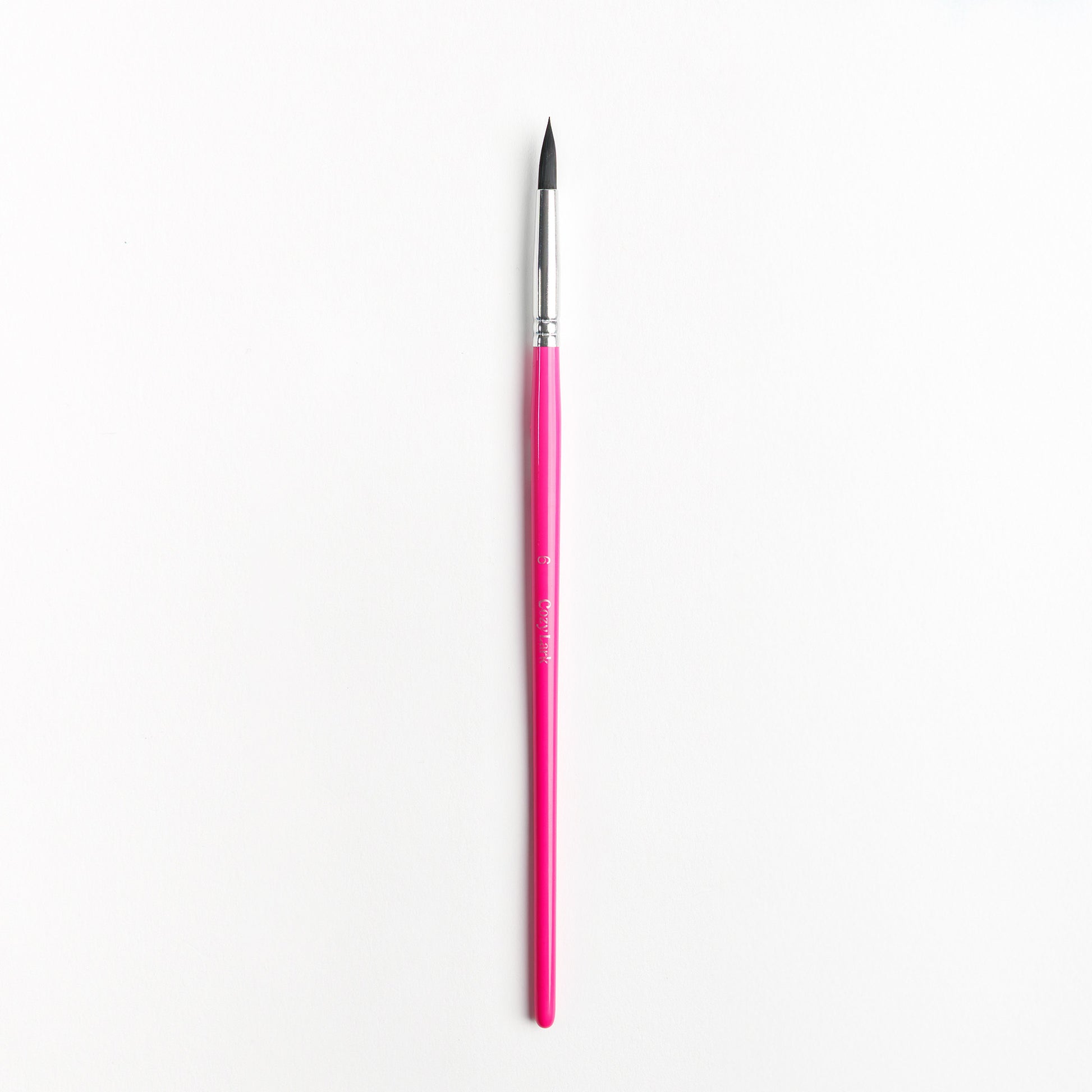 Size 6 round brush with silver ferrule and bright pink handle